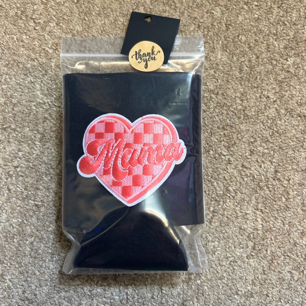 Black Can Cooler with Red Heart Mama Design